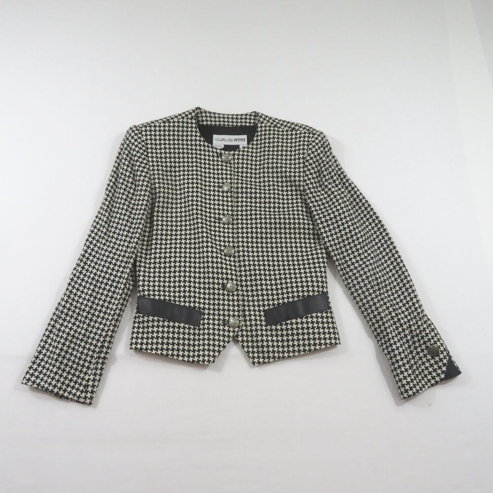 Chaus Petites Houndstooth Blazer Black White Rayon Sz 6 Suit Jacket Coat